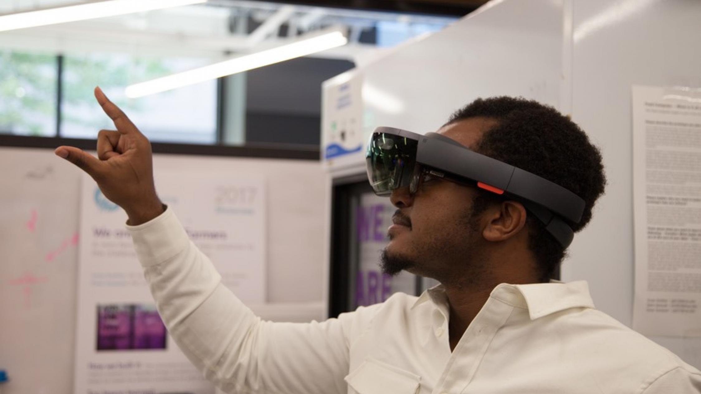 person wearing VR headset