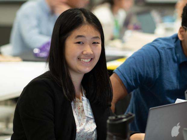 smiling student in class