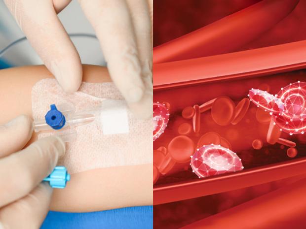 a person's forearm getting an iv and the other half you see inside 